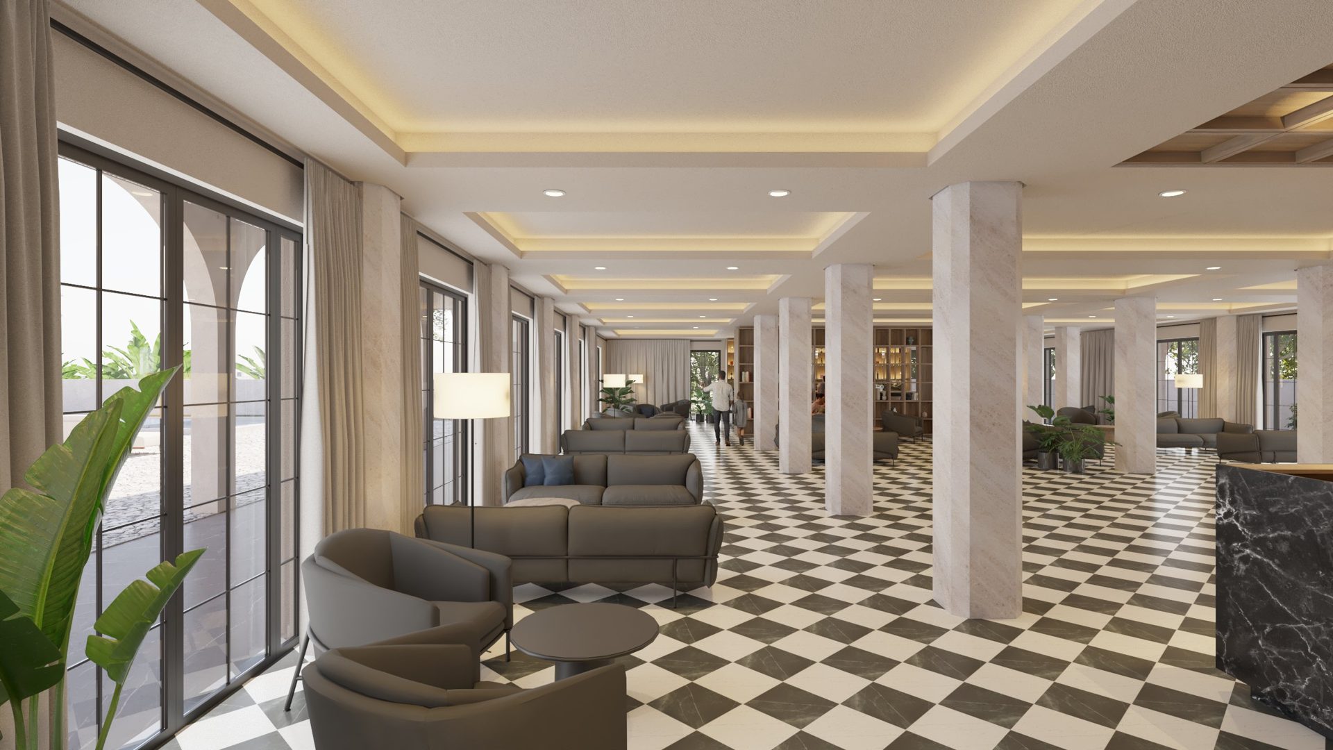 The lounge and reception area at Nobilis Corfu
